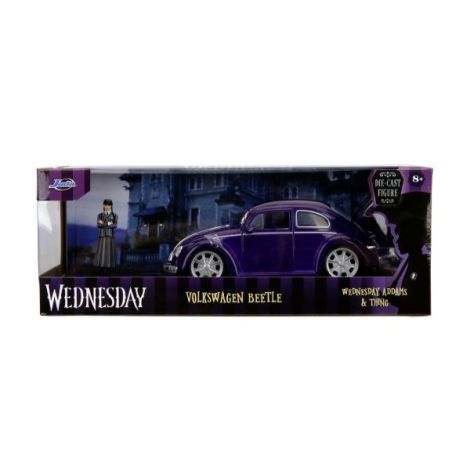 Jada Wednesday Set Masinuta Metalica Volkswagen Beetle 1:24 Si Figurina Metalica Wednesday 7cm - imagine 8